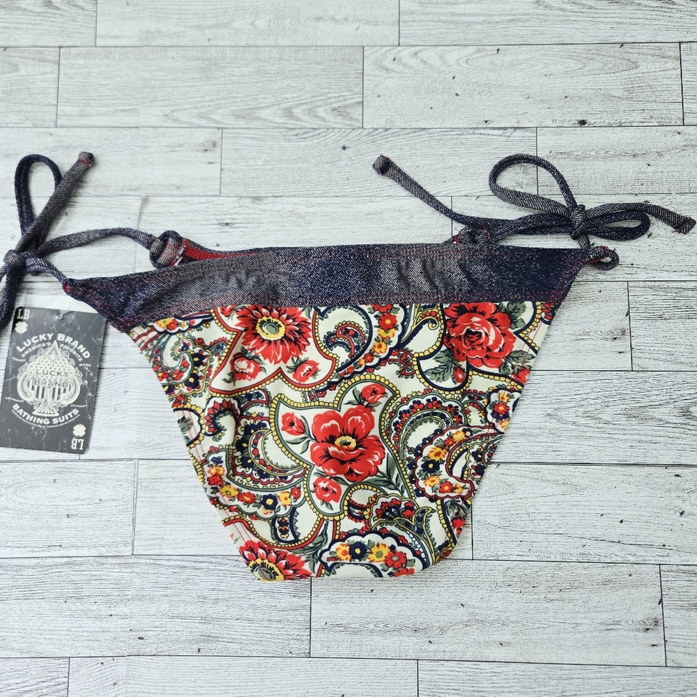 Lucky Brand Floral Paisley Side Tie Hipster Bikini Bottom NEW - Picture 2 of 7